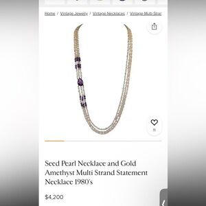 14k Antique long pearl amethyst necklace .